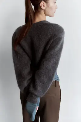 Cardigan en mélange de mohair - Gris foncé chiné — photo 3