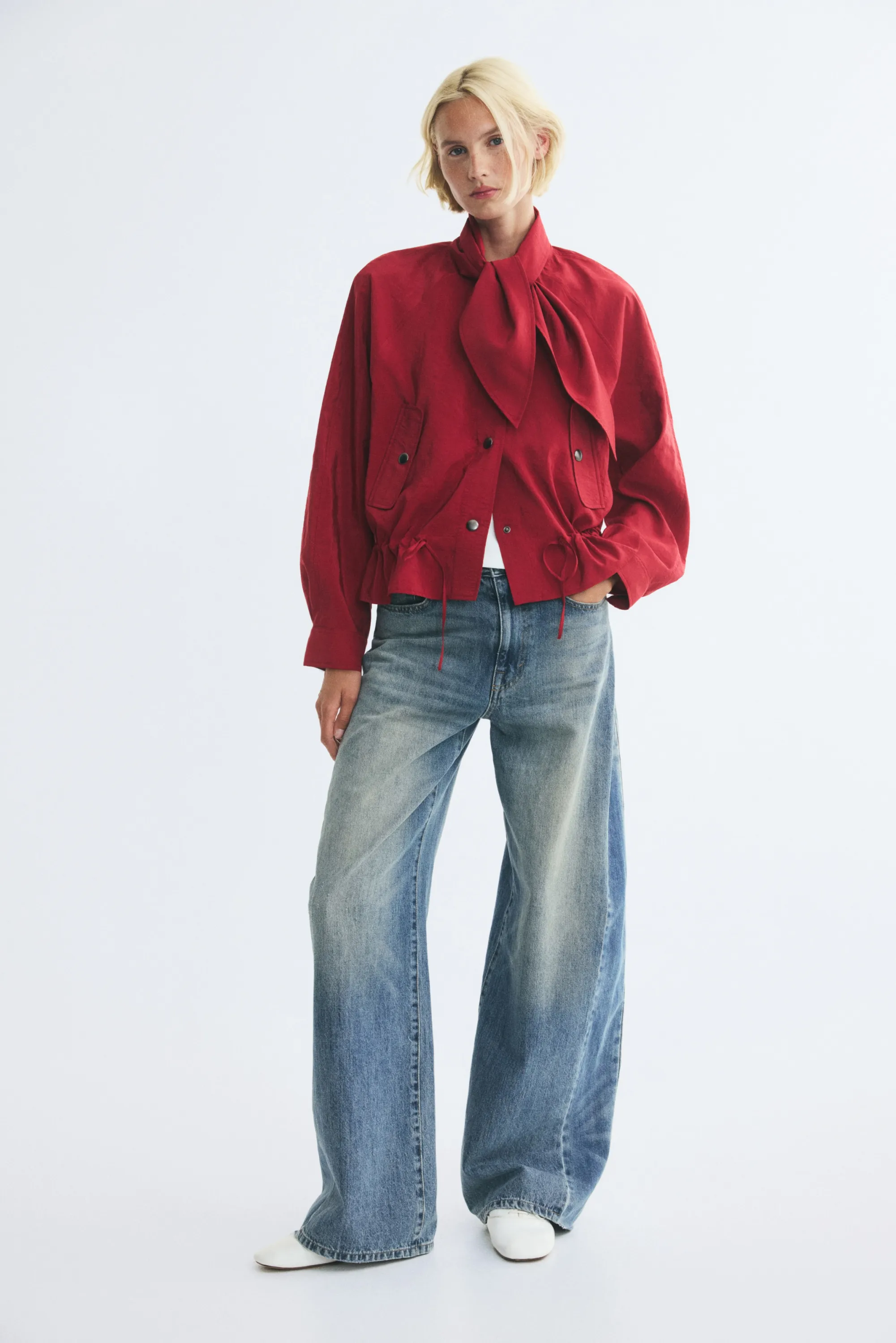 Veste avec col foulard - Rouge