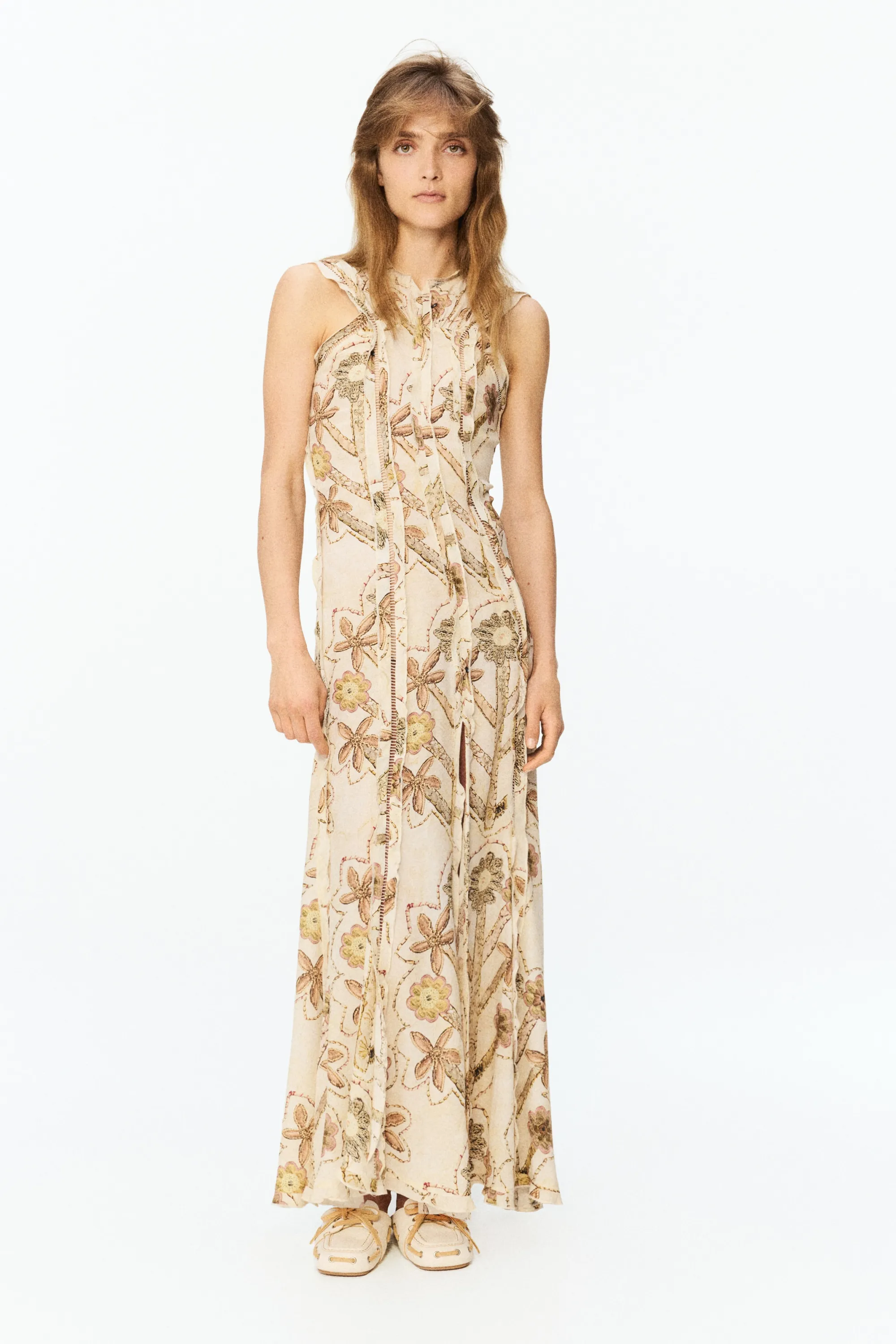 Robe ruchée à dos ouvert avec imprimé fleuri - Crème/fleuri