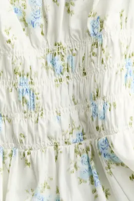 Robe à taille smockée - Crème/fleuri — photo 3