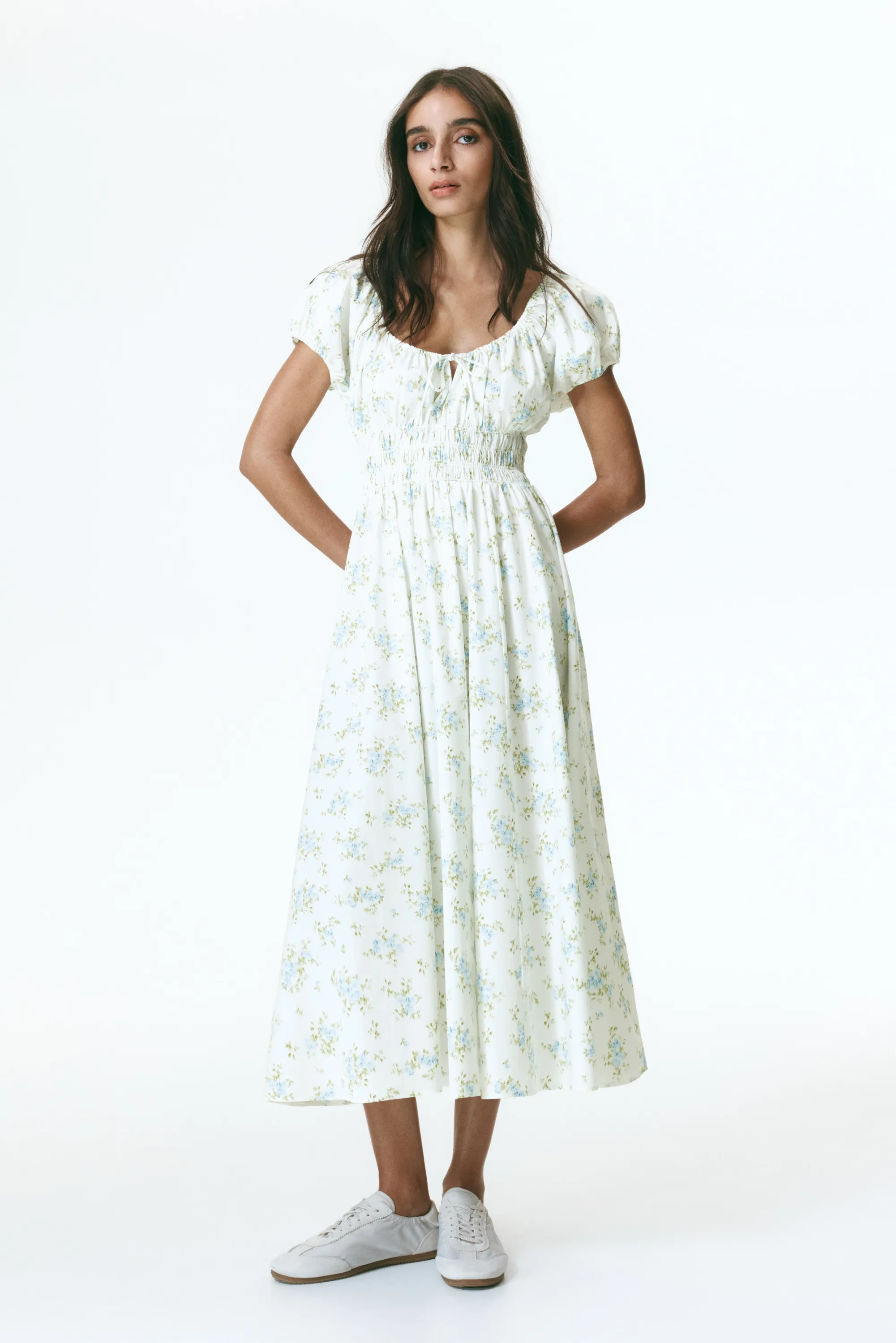 Robe à taille smockée - Crème/fleuri