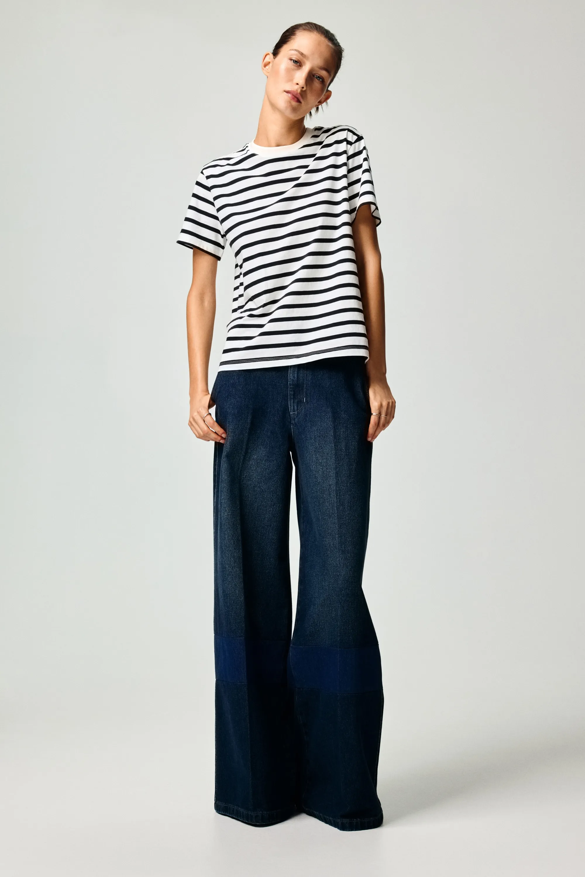 T-shirt en coton - Blanc/rayures bleu marine