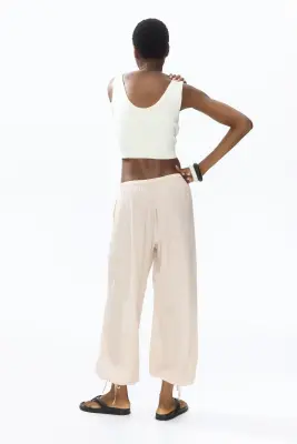 Pantalon ballon à cordon - Beige clair — photo 2