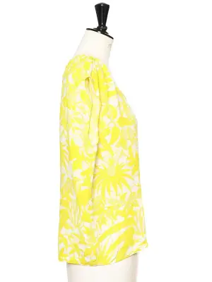 Top sans manches dos ouvert imprimé fleuri tropical jaune blanc Px boutique 65€ Taille 38 — photo 4