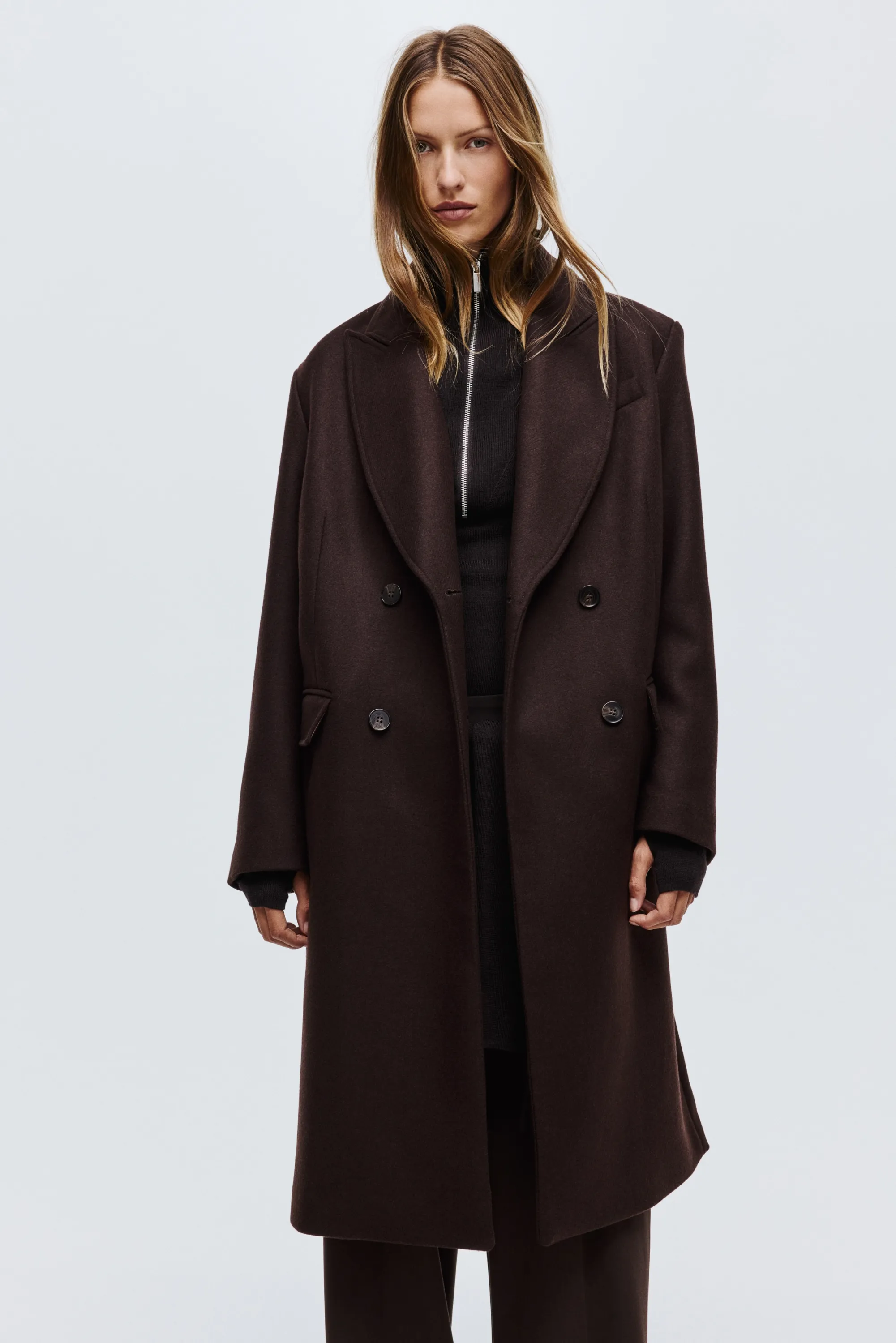Manteau en laine mélangée - Marron foncé