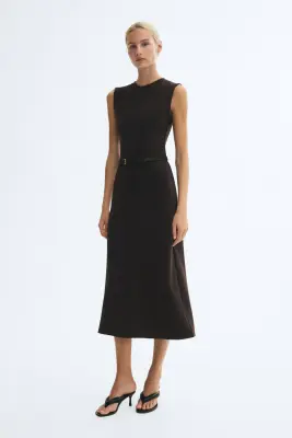 Robe en jersey romanite avec ceinture - Marron foncé — photo 1