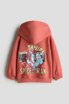 Hoodie à l'intérieur brossé avec motif imprimé - Rouge brique/Spider-Man — photo 1