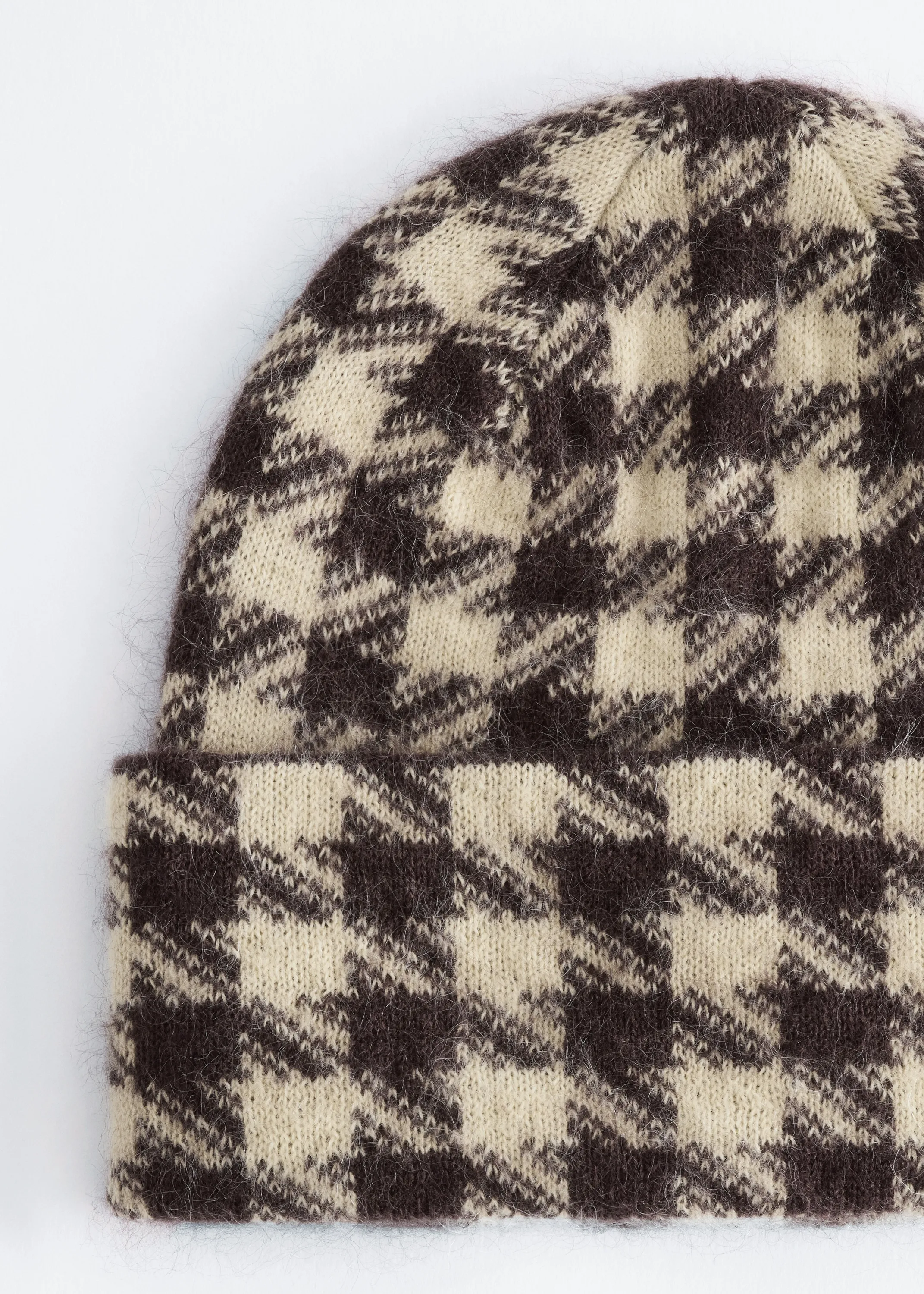 Bonnet en mohair mélangé - Beige/Pied-de-poule