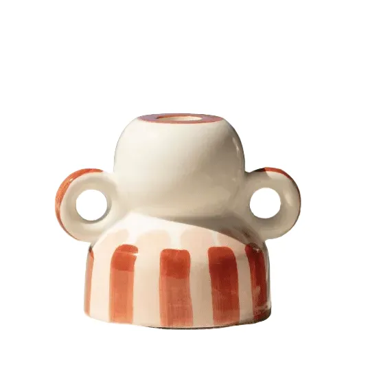 Bougeoir Menorca - rayure rosé et terracotta