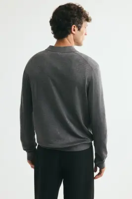 Polo Regular Fit en maille - Gris foncé chiné — photo 3