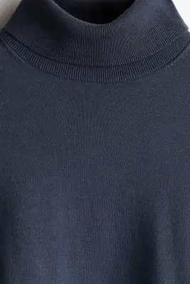 Regular Fit Fine-knit polo-neck jumper - Bleu marine — photo 5
