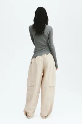 Pantalon cargo oversize - Beige clair — photo 3