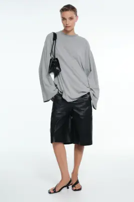 Long-sleeved cotton top - Gris chiné — photo 1