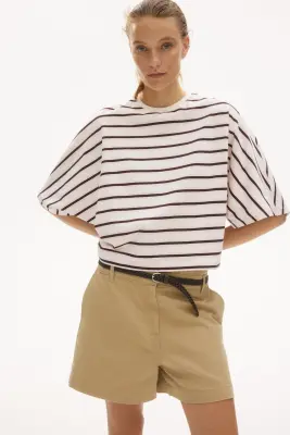 Top oversize en coton - Blanc/rayé — photo 2
