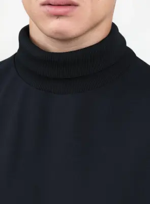 Ribbed High Neck Sweatshirt in Navy Blue Technical Knit — photo 3