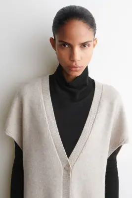 CARDIGAN LONG À COL ROND EN LAINE - BEIGE CHINÉ — photo 2