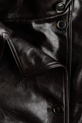 Veste à col entonnoir en tissu enduit - Marron foncé — photo 4