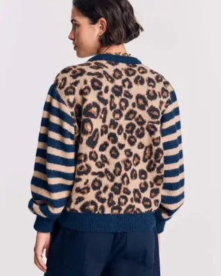 Cardigan Idole bleu et léopard — photo 4