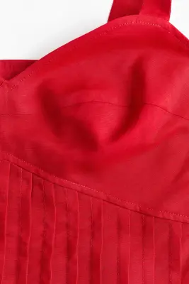 Top en lin mélangé avec bretelles à nouer - Rouge vif — photo 3