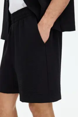Short gaufré Relaxed Fit - Noir — photo 3
