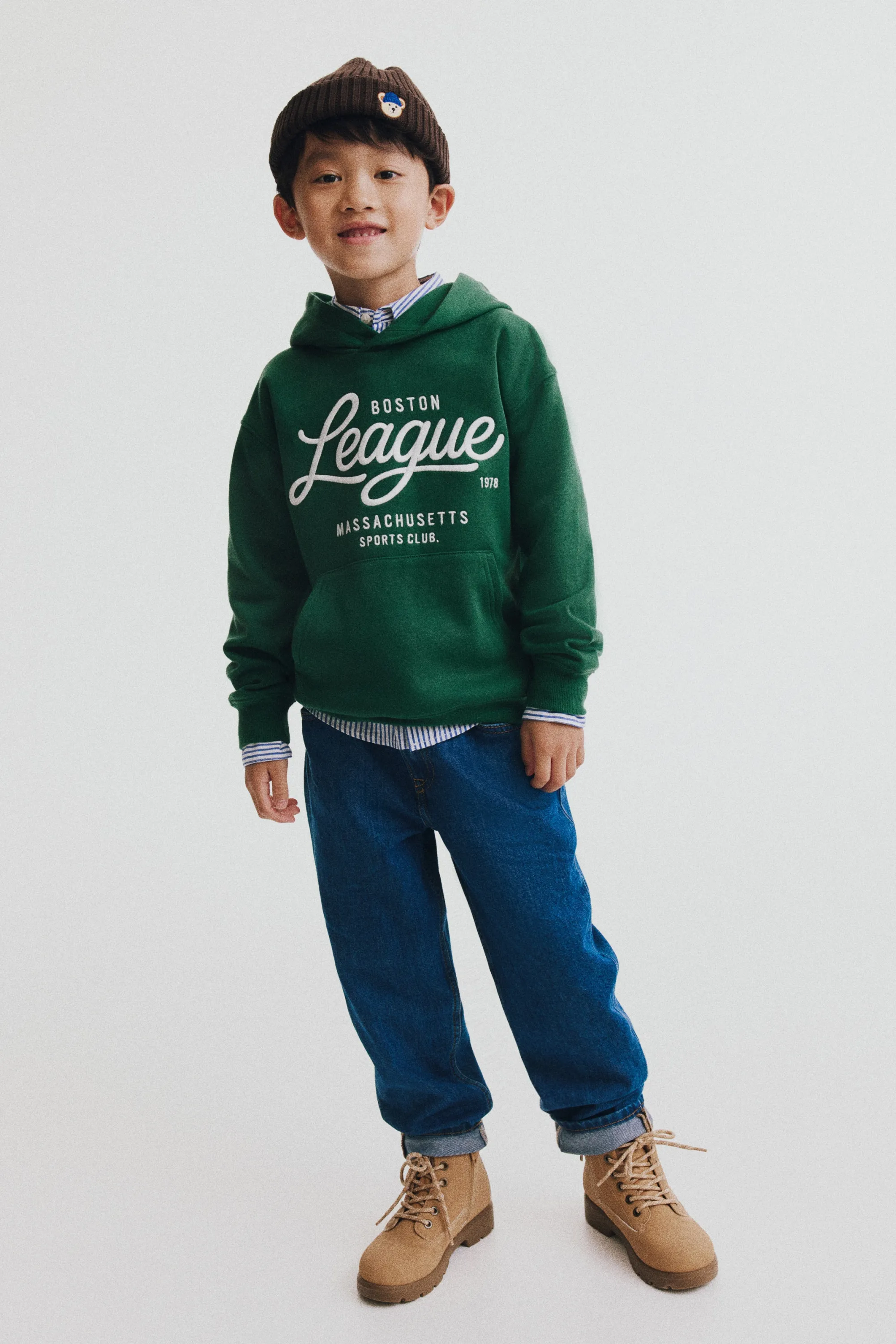 Hoodie loose avec motif - Vert/League
