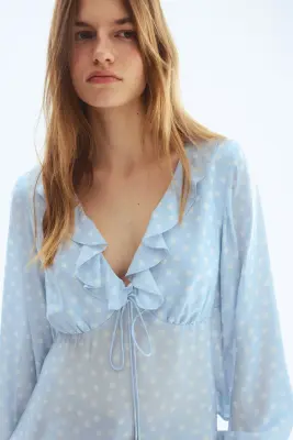 Blouse volantée - Bleu clair/pois — photo 1