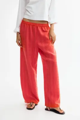 Pantalon large avec cordon de serrage - Rouge/rayé — photo 1