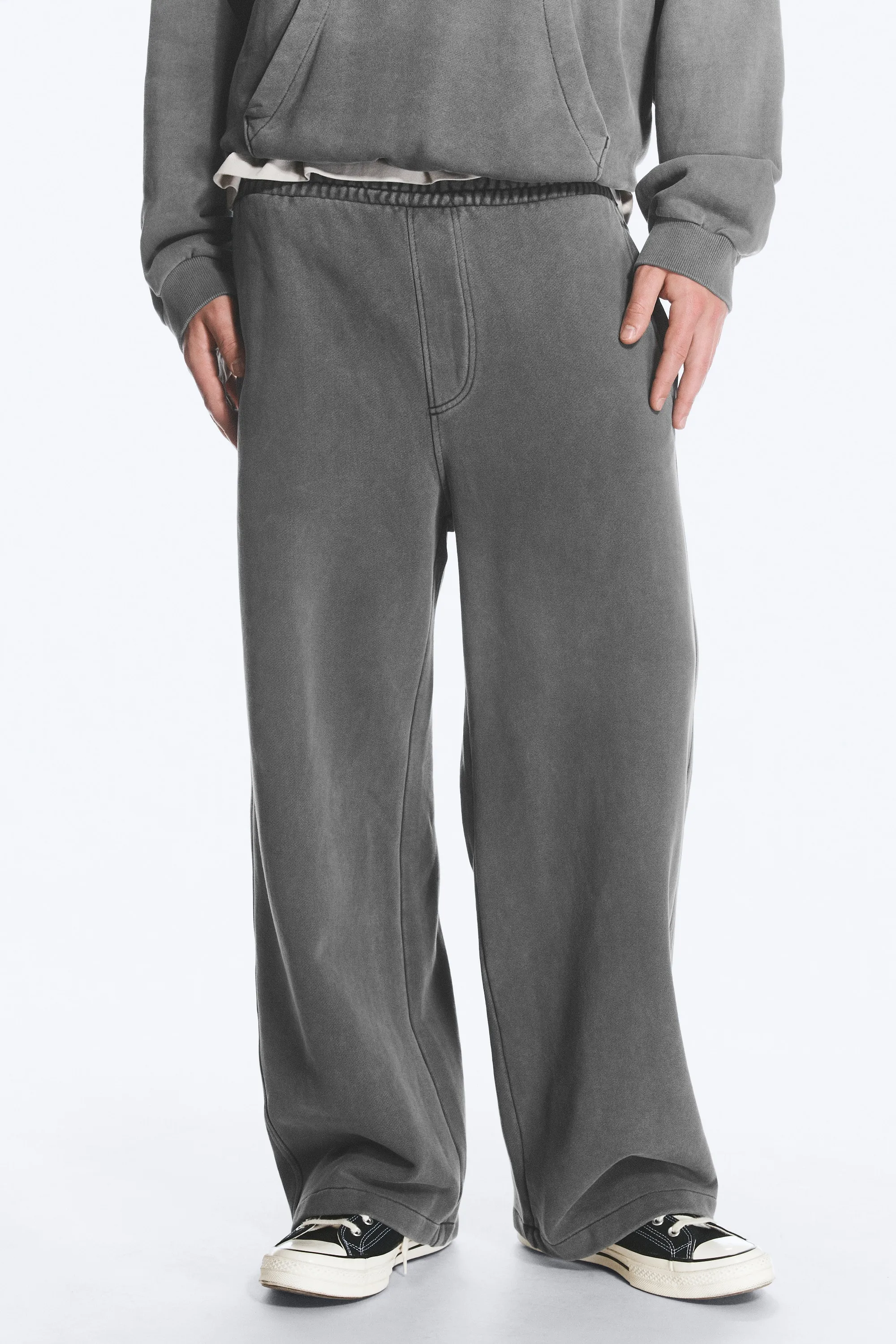 Pantalon de survêtement ample en coton épais - Gris foncé délavé