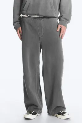 Pantalon de survêtement ample en coton épais - Gris foncé délavé — photo 1