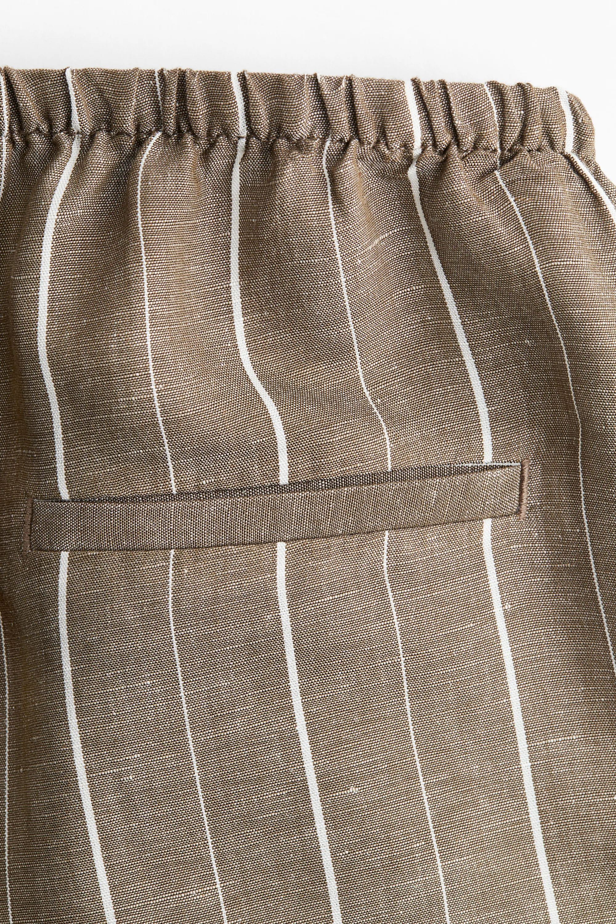 Pantalon droit en lin mélangé - Taupe foncé/rayé