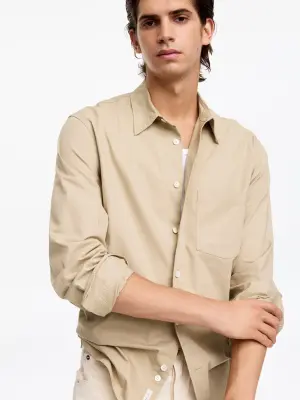 Chemise décontractée en sergé de coton - Beige — photo 3