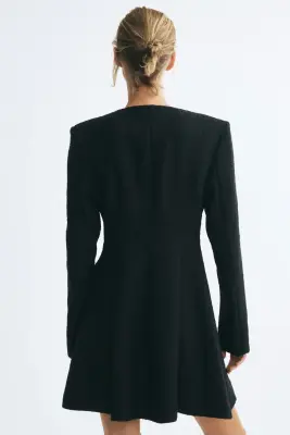 Robe à boutons en tissu bouclette - Noir — photo 4