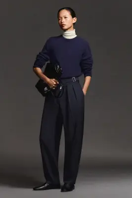PANTALON BARREL À CEINTURE DE SMOKING - BLEU MARINE — photo 5