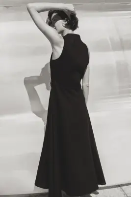 Robe portefeuille en lin mélangé - Noir — photo 2