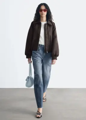 Veste style bomber à col - Marron foncé — photo 3