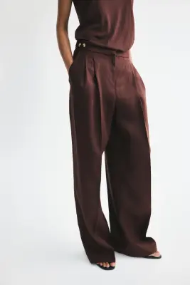 Pantalon chic en lin - Marron foncé — photo 3