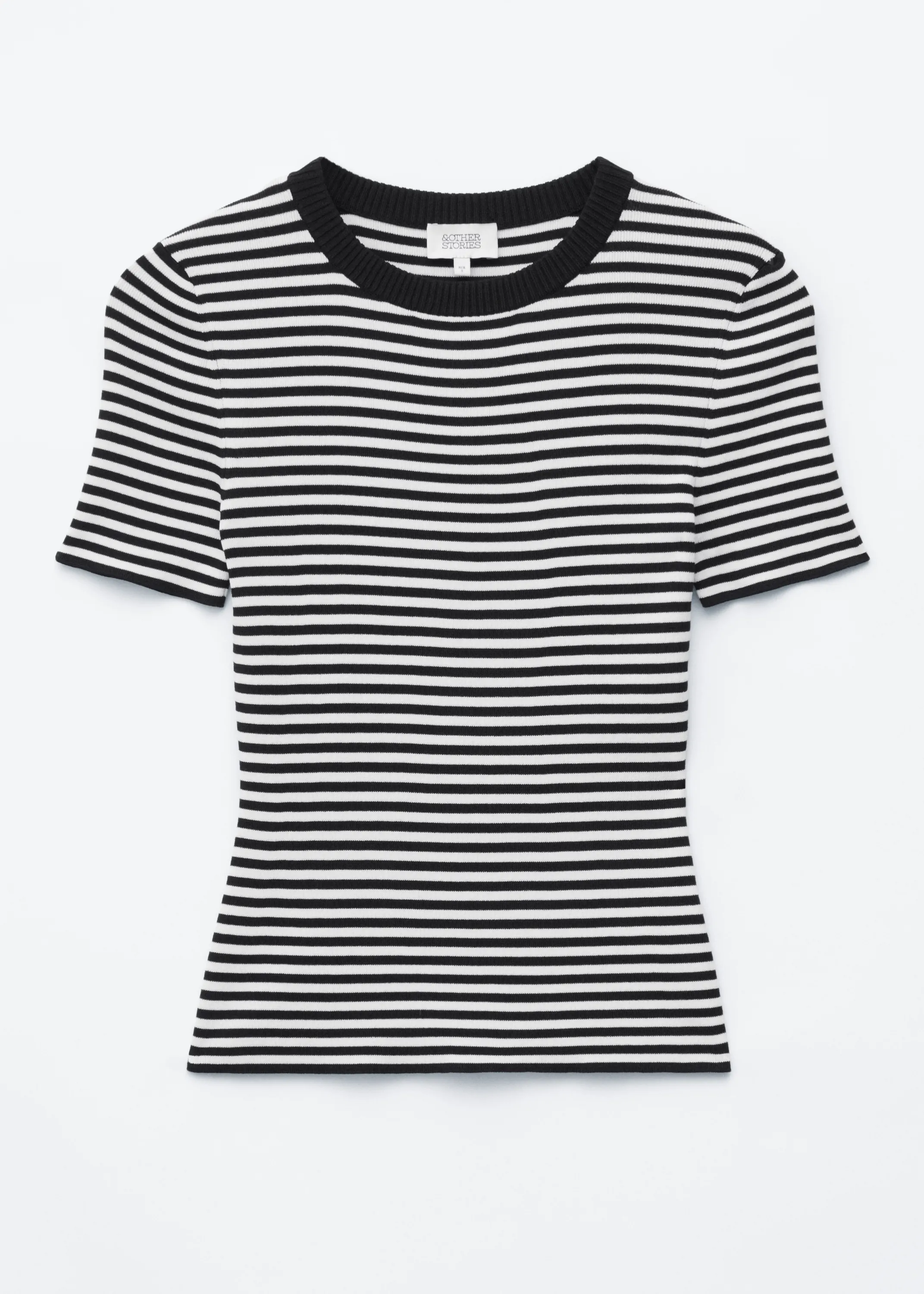 T-shirt côtelé - Noir/Blanc/Rayé