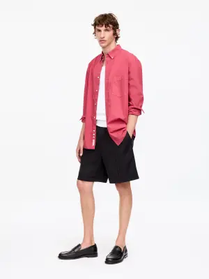 Chemise en popeline décontractée - Rouge framboise — photo 2