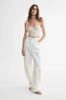Top bustier avec nœuds - Beige clair/crème — photo 3