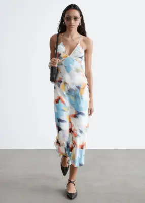 Robe combinaison midi en satin - Motif bleu — photo 3