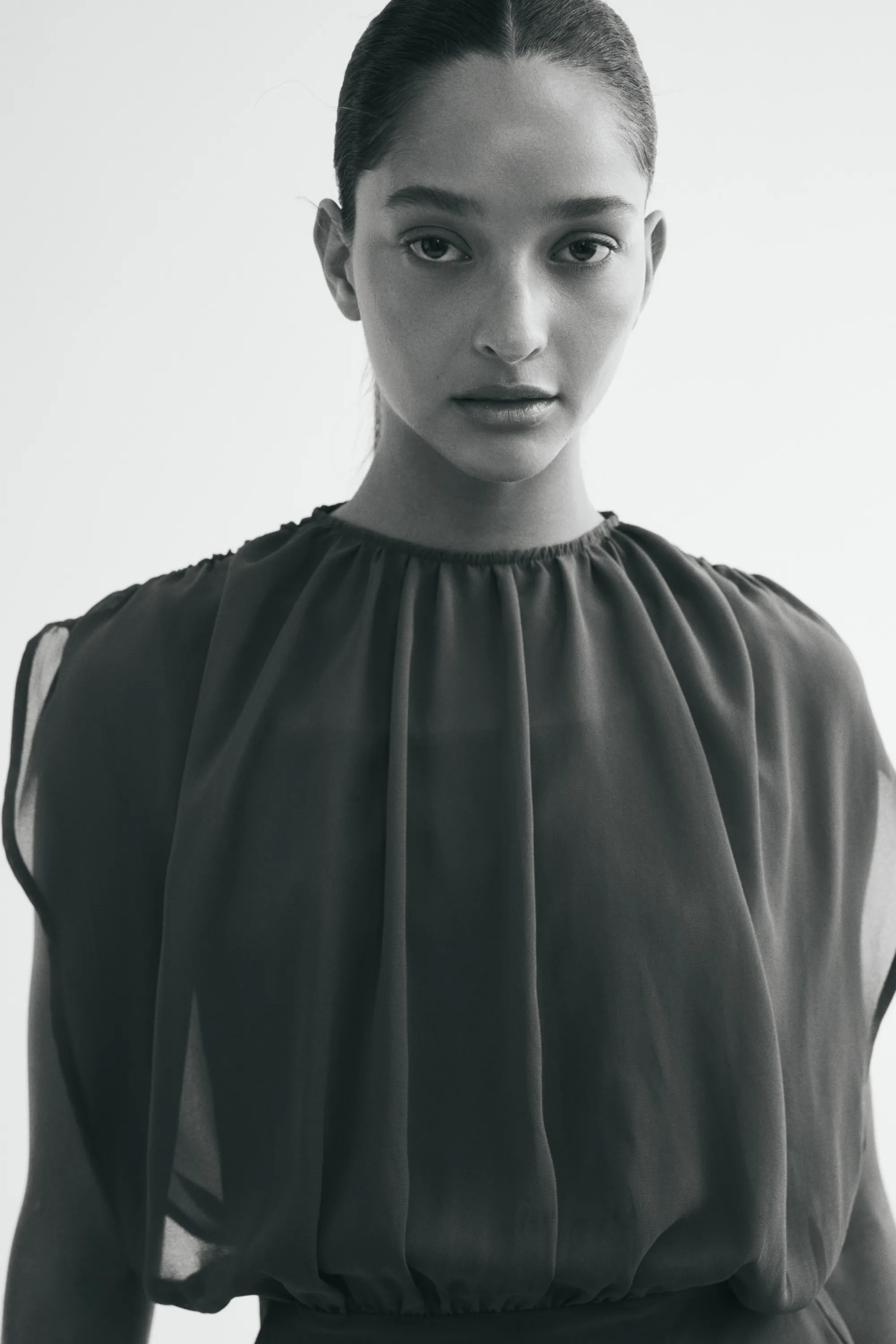Robe bi-matière à effet drapé - Gris foncé