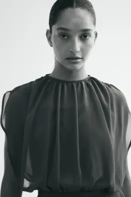 Robe bi-matière à effet drapé - Gris foncé — photo 1