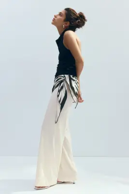 Pantalon en jersey avec foulard - Crème/noir — photo 2