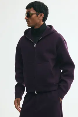 Veste à capuche zippée Loose Fit en scuba - Violet foncé — photo 2