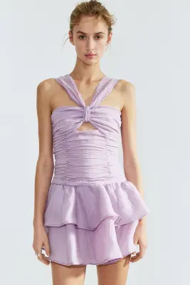 Robe ruchée avec jupe évasée - Violet clair — photo 1