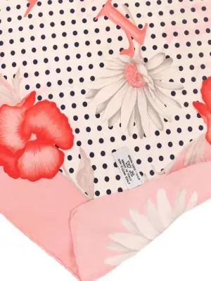 Foulard carré de 100% soie pois noir marguerite blanche et pensées rose Prix boutique 390€ 68 x 68cm — photo 4