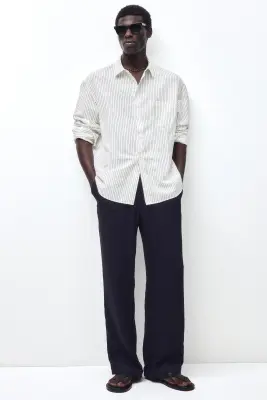 Chemise Relaxed Fit en lin mélangé - Blanc/rayé — photo 2