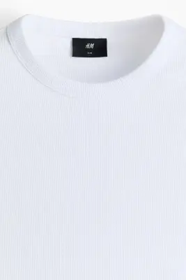 T-shirt côtelé Slim Fit - Blanc — photo 4