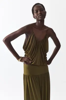 Top à effet drapé avec bretelles fines - Vert olive — photo 2