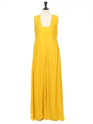 Robe longue fluide sans manche en soie jaune vif Prix boutique 2300€ Taille 36 — photo 1